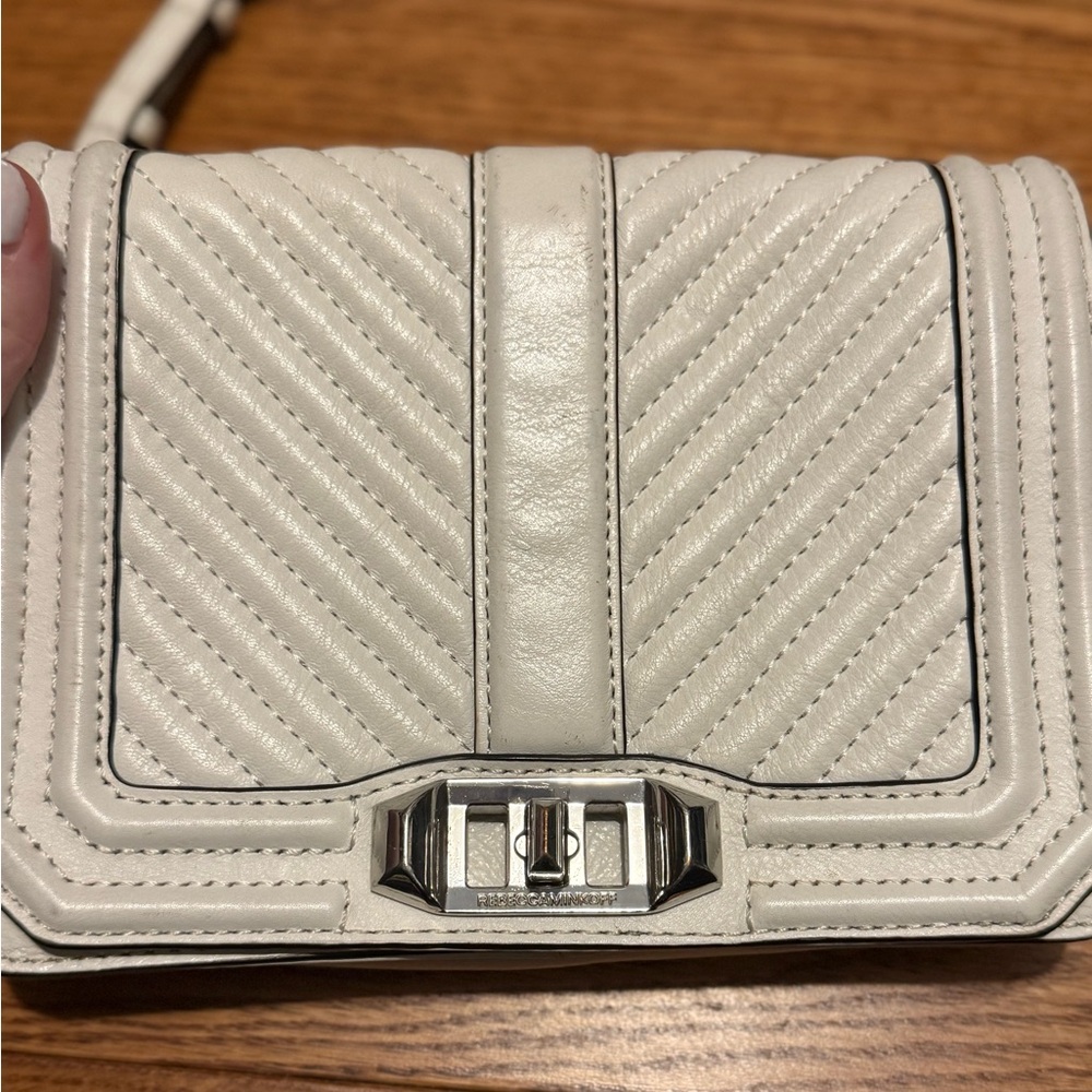 Rebecca Minkoff Cream Quilted Crossbody Bag with Chevron Design